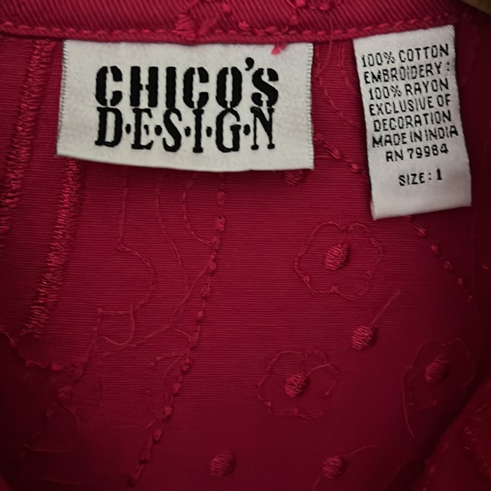 Chico’s Design Women’s Jacket Size 1 Button Down 100% Cotton Color Raspberry - Picture 2 of 5